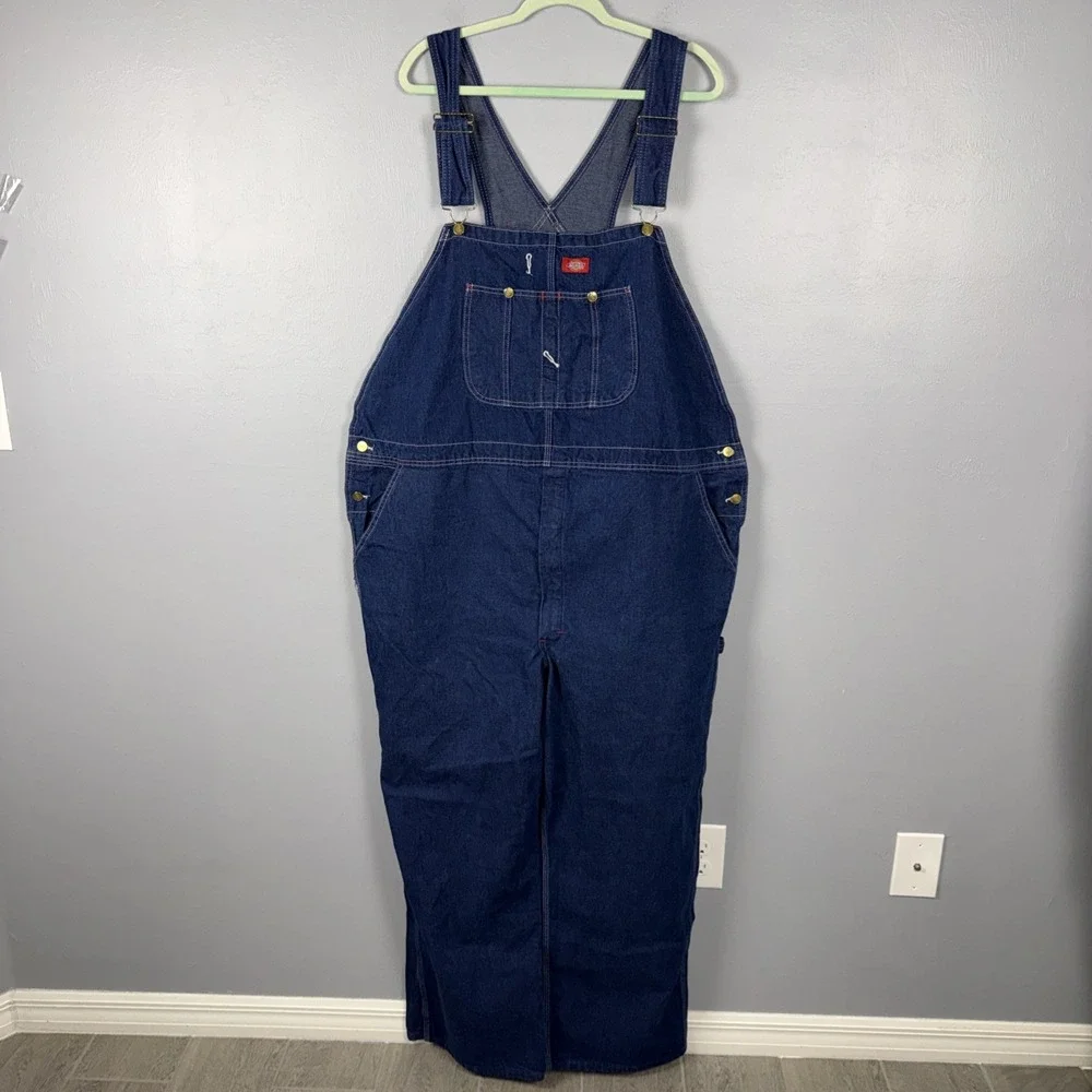 Dickies Denim Jeans Carpenters Bib Overalls Mens Size 50X30 Blue